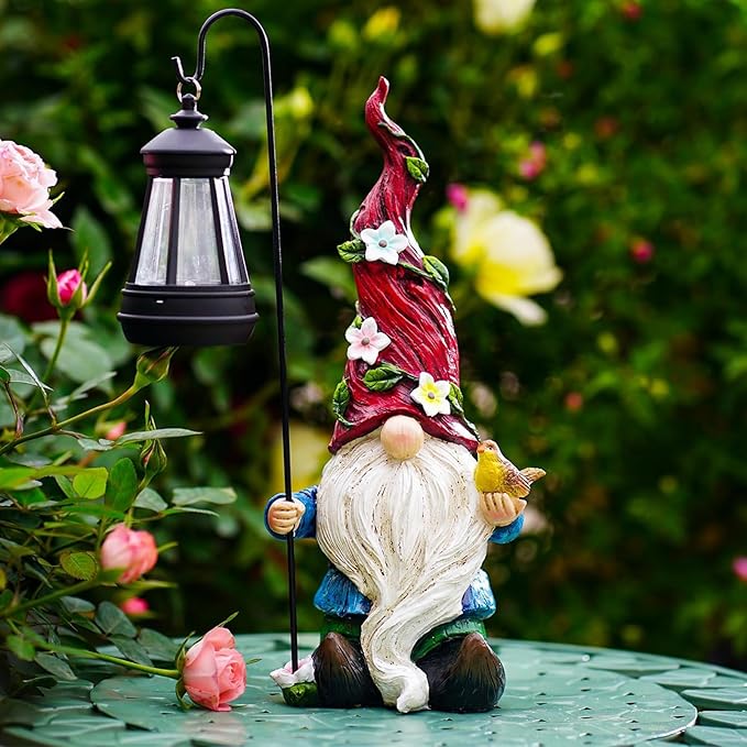 Garden Gnomes Outdoor Statue with Solar Lights,Solar Gnomes Decorations for Yard Outdoor gnome Decorations for Garden, Patio Gnome Gifts for Mom