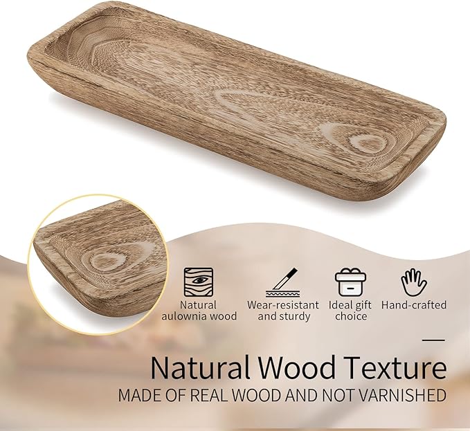 Romadedi Decorative Bowls for Home Decor, Wooden Dough Bowl for Decor, 16" Large Wood Bowl for Kitchen Table Centerpieces, Long Narrow Wooden Tray for Dining Table Decor Centerpiece