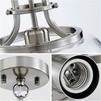 WUZUPS Chandelier Rustic Farmhouse Industrial Round Ceiling Pendant LED Light Fixture with Clear Glass Shades for Dining Room Kitchen Island Foyer Entryway, H 13" x W 10", E26 Base, Brushed Nickel