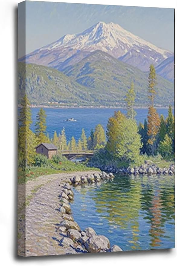 Color harmony mountain scenery blue sky lake wall painting suitable for living room natural scenery painting suitable for bedroom home decoration