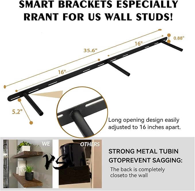 BGMG Wood Floating Shelves 48 inch, Wide Rustic Wooden Wall Shelves for Bathroom Living Room Bedroom Kitchen Farmhouse Set of 2-48x 6.7 x1.25 inch- Black