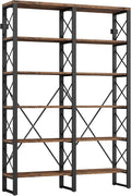 IRONCK Bookshelf Double Wide 6-Tier 76" H, Open Large Bookcase, Industrial Style Shelves, Wood and Metal Bookshelves for Home Office, Easy Assembly