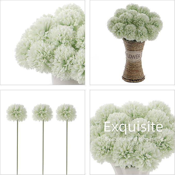 Kimura's Cabin 20Pcs Fake Chrysanthemums Artificial Silk Ball Flowers Faux mums Flower for Spring Wedding Festival Home Table Core DIY Decoration (Light Green)