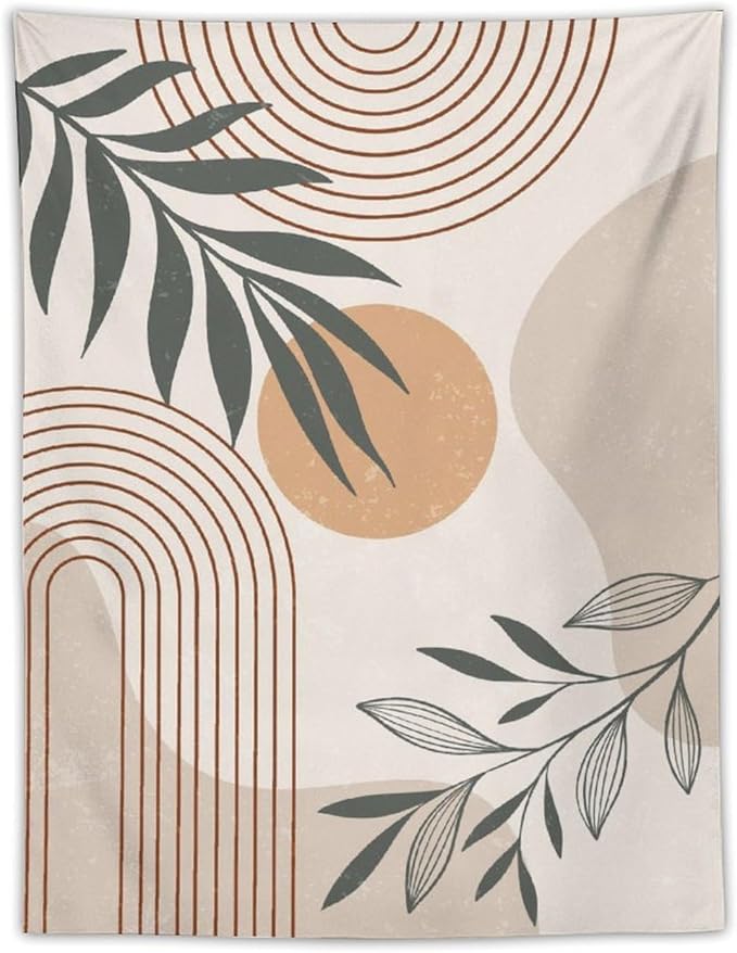 Abstract Boho Tapestry, Mid Century Tropical Tree Leaves Modern Geometric Arch Bohemian Botanical Tapestry, Home Aesthetic Wall Hanging Art Decor for Living Room Bedroom Dormitory 40x60 Inch