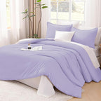 Litanika Lavender Purple Comforters Queen Size, 3 Pieces Lightweight Solid Bedding Comforter Set, All Season Fluffy Bed Set (90x90In Comforter & 2 Pillowcases)