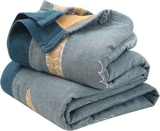 MSGKV Boho Throw Blanket 100% Cotton Woven Throw Blanket for Couch Sofa Bed Double Sided Knit Warm Blanket Cover Sheet Reversible Wearable Summer Blankets, 60''Wx 80''L