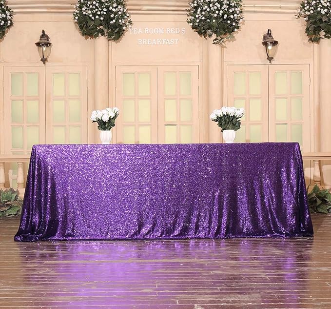 SquarePie Sequin Tablecloth 90 x 132 Inch Purple Sparkly Table Linen for Wedding Halloween Party