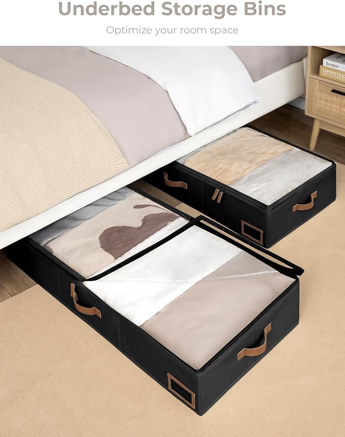 StorageWorks Extra Large Under Bed Storage Containers with Handles and Label Holder, 2 Pack Ultra-thick Fabric Underbed Bins, Closet Organizer for Clothes, Blankets, Sweater