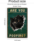 ALKB Are You Pooping Signs Funny Black Cat Sign for Bathroom Wall Decor, Vintage Cat Gift 8 x 12 Inch