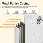 71" H Metal Kitchen Pantry Storage Cabinet, Freestanding Cupboard with 2 Doors and 4 Adjustable Shelves, Standing Storage for Kitchen, Bathroom, Garage, Dinning Room or Utility Room（White）