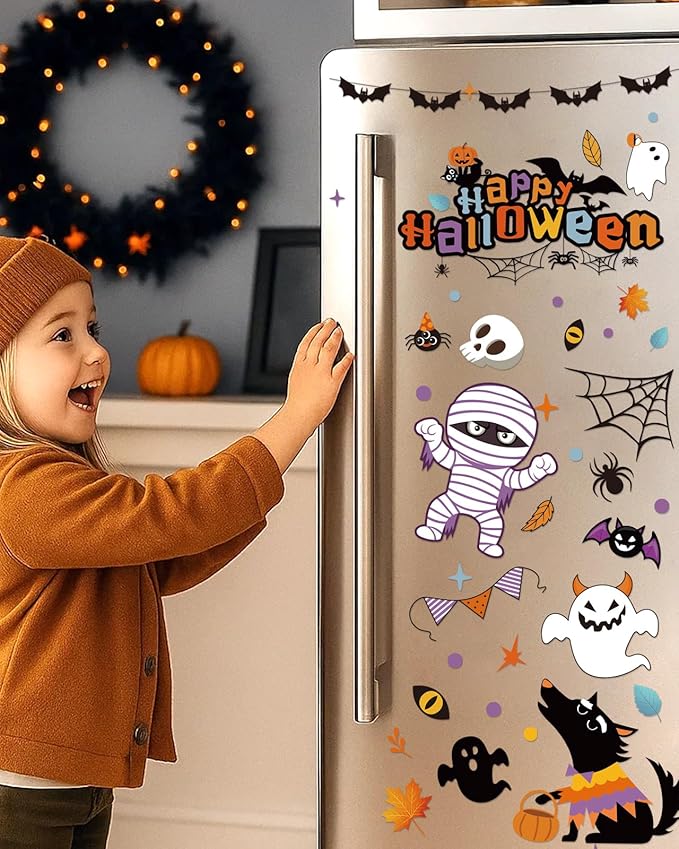 Halloween Window Clings - 9 Sheets 213 Pcs Happy Halloween Window Decorations Indoor for Home Party Eyes Pumpkin Ghost Bats Witch Stickers for Glass Double-Sided Removable Static Glass Decals