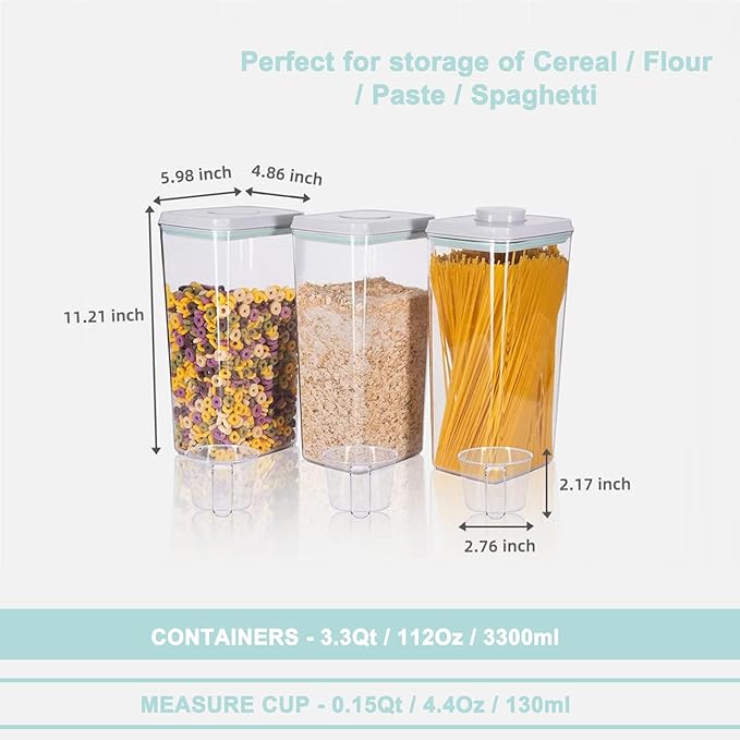 Pop Containers with Lids - Stackable Airtight Food Storage, Kitchen Pantry Storage Containers for Snacks Candy Salt Herbs Spices BPA-Free (3300ML*3)