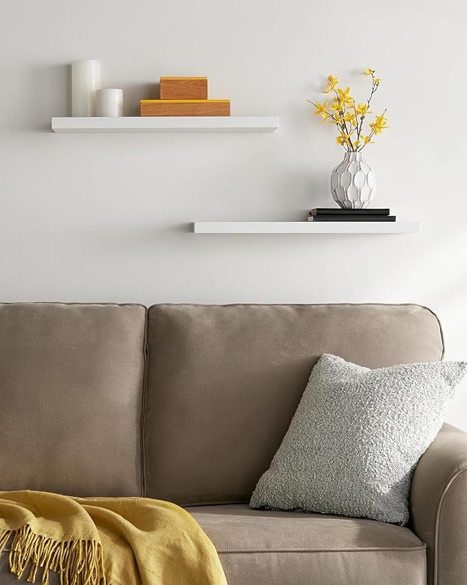 BAYKA Floating Shelves Set of 2, 22.5" Rustic Wood Wall Mounted Shelves for Bathroom, Bedroom, Living Room, Kitchen & Office, Hanging Display Shelf with 22 lbs Capacity (White)