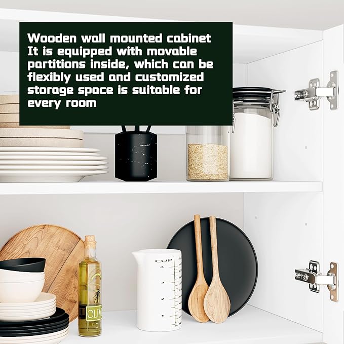 White Laundry Room Cabinets and Storage with 3 Doors and Utility Adjustable Shelf，Gabinetes Para Cocina Cupboard Kitchen Organizers and Storage Pantry Wall Mounted 12.4"D x 35.4"W x 19.7"H