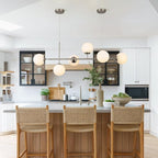 KCO Modern Silver Milk Glass Pendant Light 6 Light Pendant Light Fixture Chandelier Brushed Nickel Chandelier Modern Hanging Linear Light Fixture for Dining Room Kitchen Island