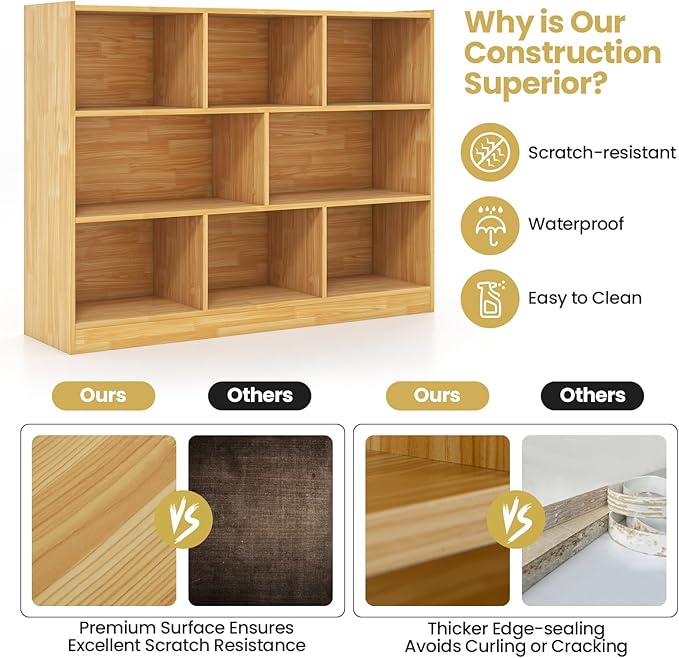 Tangkula 8-Cube Bookcase, Wood 3 Tier Open Storage Bookshelf, Modern Multipurpose Display Cabinet for Living Room, Study, Reading Nook, 48 x 12.5 x 36.5 Inch, Burlywood