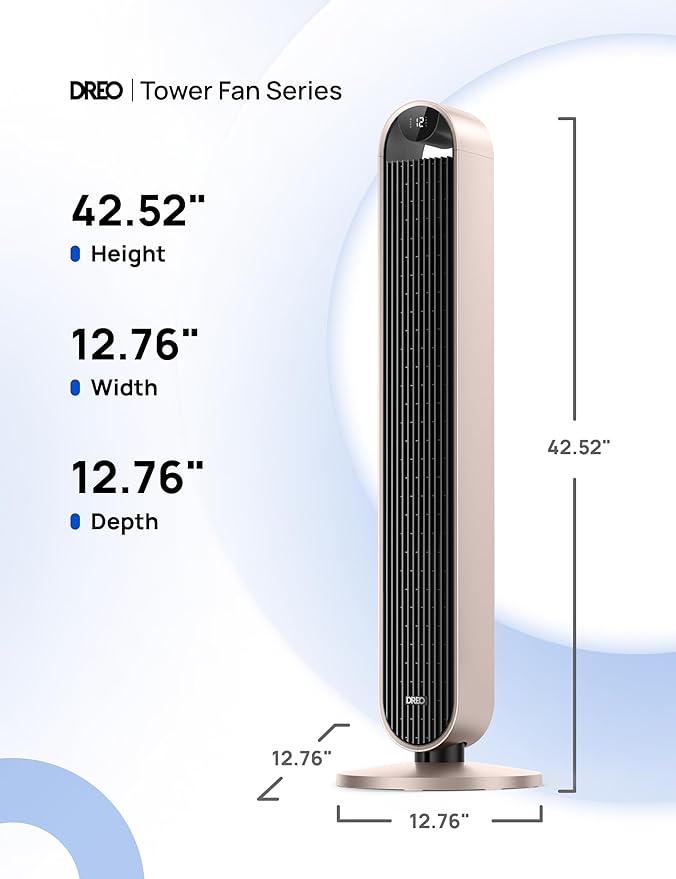 Dreo Smart Tower Fan Voice Control, 120° Oscillating Fan Works with Alexa/Google/App/Remote, 42 Inch, 25dB Quiet DC Bladeless Fan for Bedroom,12 Speeds, Floor Fan for Home, Office, Pilot Max S