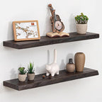 Floating Shelves for Wall, 32 Inch Floating Shelves Wall Mounted, Rustic Live Edge Elm Wood Floating Shelf for Home Decor, Heavy-Duty Storage Shelves for Books, Bathroom, Kitchen (Walnut, Set of 2)