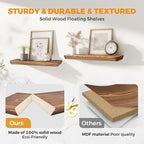 16"x6.8"x1.6" Slanted Floating Wall Shelves 2-Pack - Rustic Brown Finish, Heavy-Duty Solid Wood Design with Hidden Brackets - Perfect for Living Room, Kitchen, Bathroom, or Office
