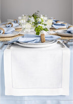 Solino Home Linen White Table Runner 120 Inches Long - 100% Pure Linen Hemstitch 14 x 120 Inch Table Runner for Dining, Fall, Autumn, Halloween, Thanksgiving - Classic Hemstitch