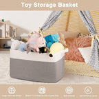 OIAHOMY 95L Blanket Basket, 24”x17”x14”, Large Woven Baskets for Storage, Nursery Cotton Rope Basket with Handle, Living Room, Nursery, Bedroom,Toy Baskets Organizer Bins, Grey & White