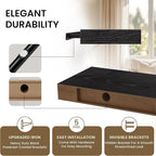 Square Floating Shelves for Wall, 12" W x 12" D x 1.2" H, Small Wooden Wall Mounted Display Shelves with Invisible Brackets for Living Room, Bedroom, Bathroom, Kitchen Decor, Set of 3, Black