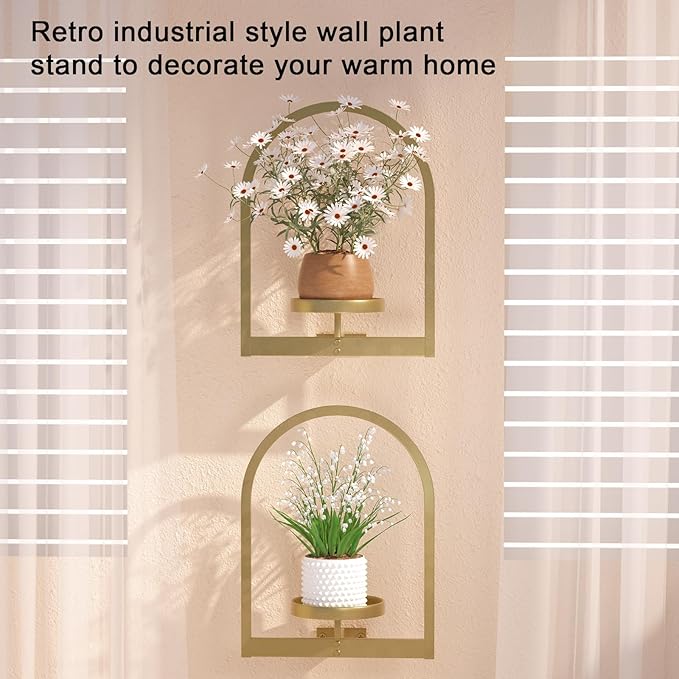 Wall Plant Holder, Wall Planter for Indoor Plants, Window Plant shelves for Multiple Plants Indoor Outdoor, Framed Plant Holder for Home Decor (2 Pack)