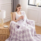 EMME Checkered Cotton Blanket Twin Large 60"x80" 100% Muslin for Couch Breathable Cooling Gauze All Season Soft and Lightweight (Lavender)