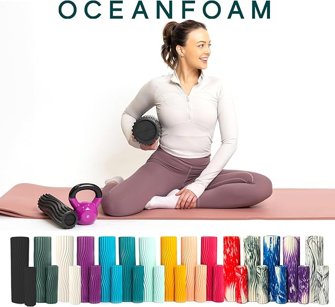 Oceanfoam Tidal Roller - Black - Muscle Massage Foam Roller for Back Pain & Stretching - Firm and Ergonomic Wide Wave Textured - Yoga, Athletics, & Wellness - Full Size, 20" x 5"