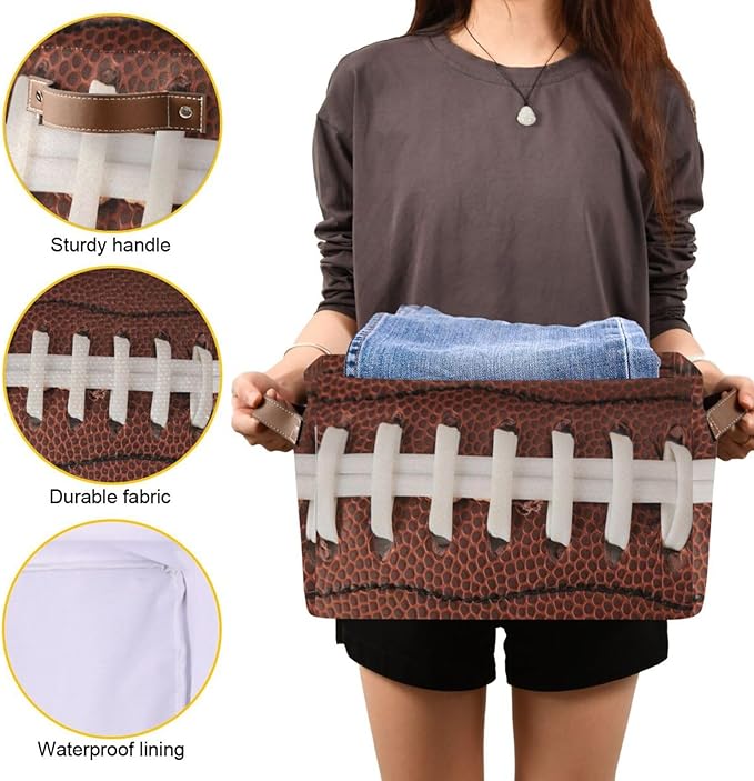 Storage Basket Bin American Football Cool Organizer Basket Collapsible Shelf Basket Cube with handle for Nursery Bedroom Bathroom, one sizex1