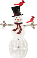 5FT Lighted Snowman with Birds for Christmas Decoration, 3D Pre-Lit Iridescent Snowman Xmas Decor with 90 LED Lights, Glittered Standing Holiday Display for Outdoor, Indoor