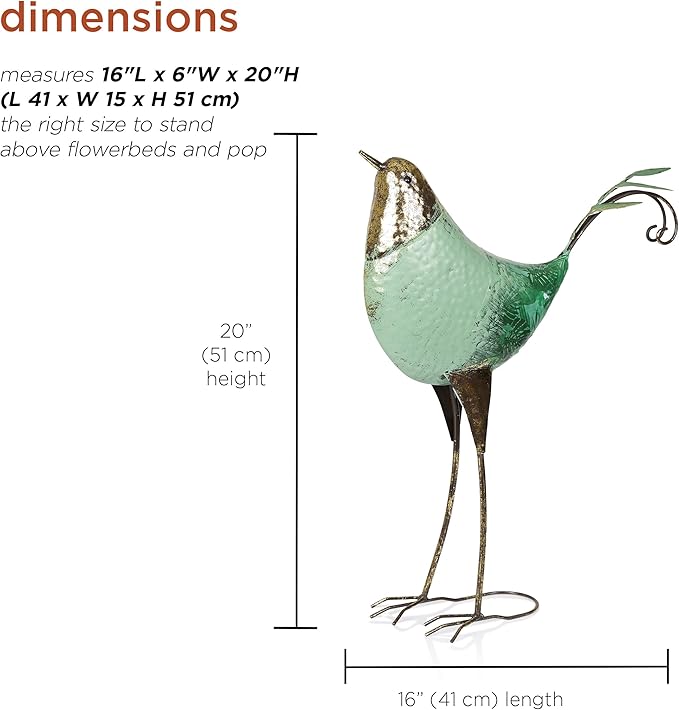 Alpine Corporation MCC704 Chin-Up Metal Bird Outdoor Décor Statue, Whimsical Animal Décor for Patio & Garden, 20" H, Green