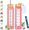 32 oz Glass Water Bottle with Straw - Motivational Time Marker & Silicone Sleeve - Reusable Tumbler Includes 2 Bamboo Lids & Fruit Infuser - 1 Pack