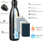 Insulated Water Bottles,25 oz Double Wall Stainless Steel Vacumm Metal Flask for Sports Travel,Midnight Black