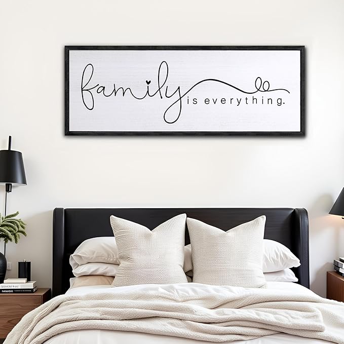 Foutcheou Family is Everything Wall Decor Sign 32"×12" for Family Living Room Large Wood Framed Wall Art Hanging Decoration (Black)