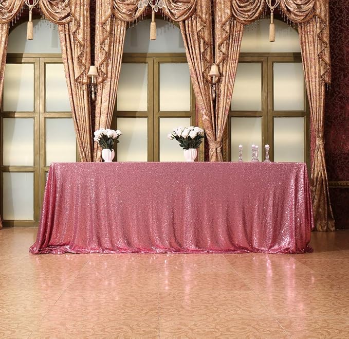 SquarePie Sequin Tablecloth 90 x 156 Inch Fuchsia Pink Sparkly Table Linen for Wedding Party