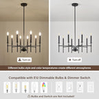 8 Light Black Chandelier Light Fixture, Modern Farmhouse Chandeliers for Dining Room Light Fixture, Metal Candle Pendant Chandelier for Foyer Entryway Stairs Living Room Bedroom Kitchen