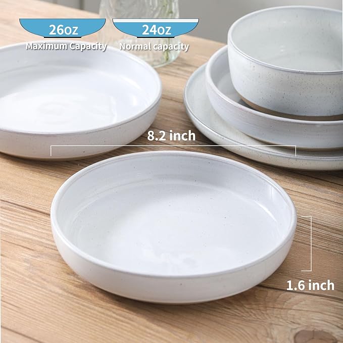 Pasta Bowls 26 OZ,Ceramic Salad Serving Bowls Set of 4,Large 8.2 inch Shallow Bowls Plates for Soup,Fruit,Noodle,Dinner,Dishwasher & Microwave Safe,White