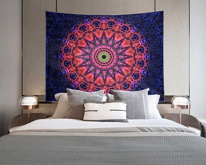 ADDWel Blacklight Mandala Boho Tapestry Glow In The Dark, Black Light Bohemian Hippie Poster Wall Hanging for Bedroom Aesthetic Wall and Room Decor (60" x 80", Mandala)