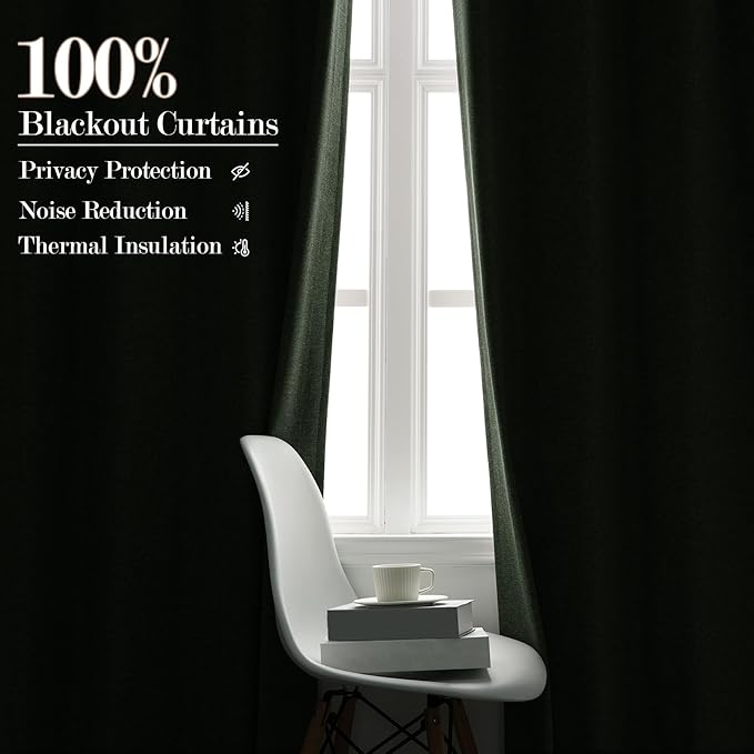 100% Blackout Linen Textured Drapes for Bedroom Pinch Pleated Curtains for Track System Portable Drapery for Sliding Glass Door/Storage/Space Room Divider, 70" Wx84 L, 1 PC, Fog Green