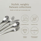 over&back 20pc Curved Flatware Cutlery Set - Comes with 4 Dinner Forks, 4 Salad Forks, 4 Dinner Knives, 4 Dinner Spoons, and 4 Teaspoons - 18/8 Stainless Steel - Dishwasher-Safe - Brushed Stainless