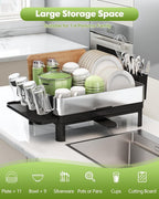 BOOSINY Stainless Steel Dish Drying Rack, Dish Racks for Kitchen Counter, Rust Proof Dish Drainer and Drainboard Set, Small Dryer with Drainage, Utensil Holder and Cup Holder