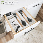 Adjustable Kitchen Drawer Organizer for Utensils and Junk, Food-Safe Contract Grade with 100% Sustainable Wood, Expandable from 10.5 to 19 Inches Wide - White Bamboo