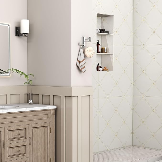 Angle Simple Swivel Towel Hook 3 Arms, SUS 304 Stainless Steel Foldable Robe Towel Hook for Bathroom, Wall Coat Holder, Brushed Nickel