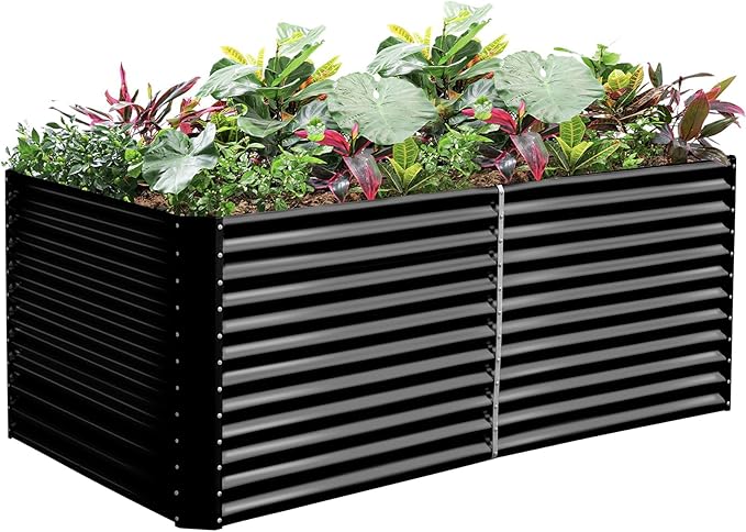 Land Guard 8x4x3ft Rectangular Galvanized Raised Garden Beds, Large-Capacity Metal Planter Box Outdoor, Durable Deep Raised Garden Bed 3ft Tall, Raised Beds for Gardening Vegetables, Dark Grey