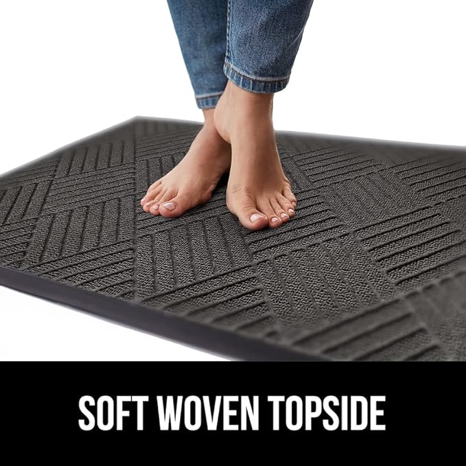 GORILLA GRIP 100% Waterproof All-Season WeatherMax Doormat US Designed Natural Rubber, Stain and Fade Resistant, Low Profile Indoor Outdoor Door Mats, Easy Clean Patio Mat, 17x29, Gray Diamond