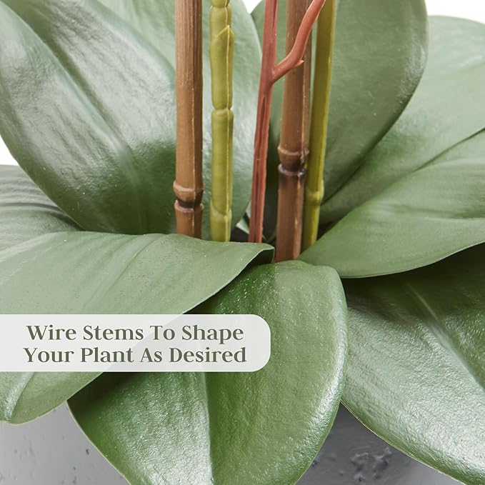 Faux White Orchid Plant, Premium Artificial Indoor Flower Display Stands 25-Inches with Beautiful Sculptural Blooms and Foliage That Lasts Forever, Grey Planter Pot Included