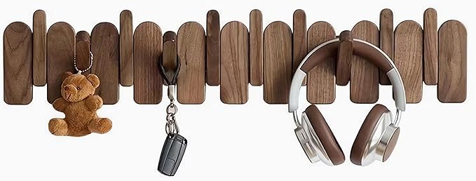 Wall Mounted Piano Key Hanger | Flip Style Hook | Entrance Wall Art Hook, Made of Oak Wood (3 Times Painted, 4 Times Polished) (Arc Beech, 10Hooks)