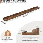 Fun Memories Picture Ledge Shelves Set of 2, 55 Inch Rustic Wall Mounted Floating Shelves with Lip for Home Storage and Décor in Bathroom, Kitchen, Nursery, Bedroom, Living Room, Brown