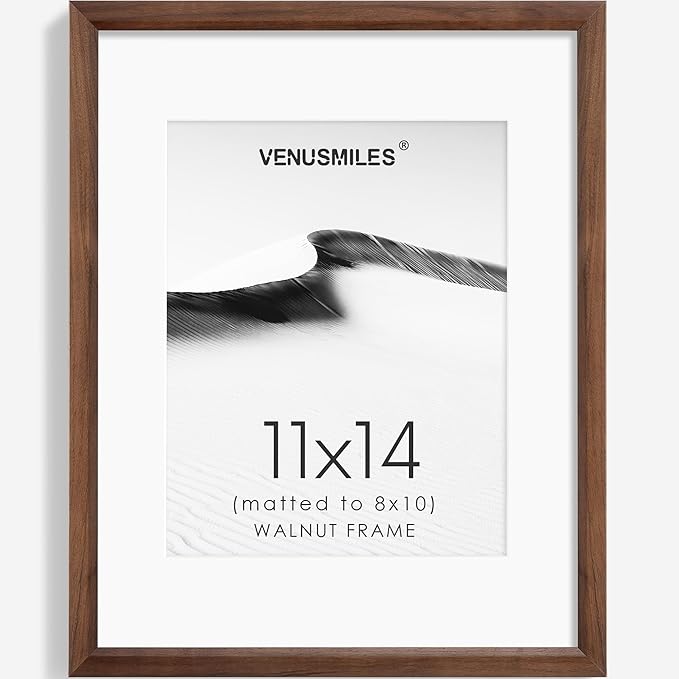 11x14 Picture Frame Natural Solid Walnut Photo Frames with 8x10 Removable Mat Wall Hanging Large Handcrafted Frame with HD Plexiglass Wall and Tabletop Display Large Poster Frame